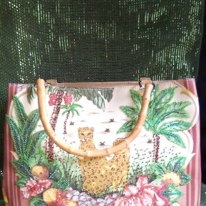Tropical Print Women's Bag with Bamboo Handles